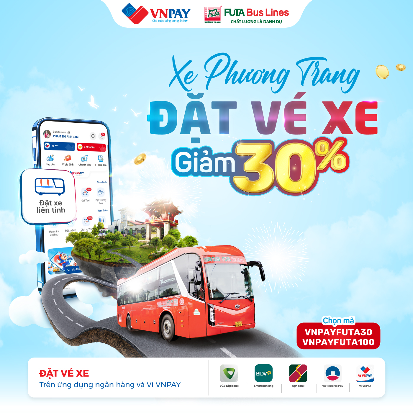 Hè đến, du lịch hay về quê thì hãy nhanh tay đặt vé xe Phương Trang trên ứng dụng ngân hàng và ví VNPAY để săn “deal hời”. 
