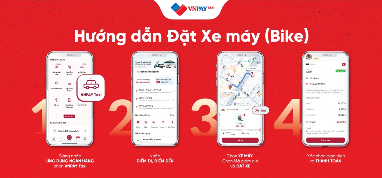 Hướng dẫn Đặt Xe máy (Bike) trên app ngân hàng và Ví VNPAY